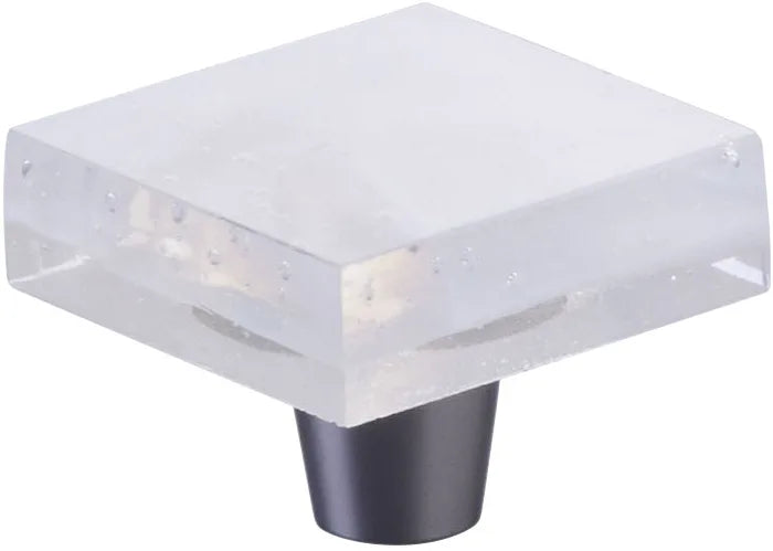 Fused Glass, Small Square Knob 1-1/2'' Dia, Translucent White, Conical Stem