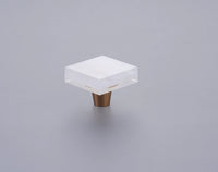 Fused Glass, Small Square Knob 1-1/2'' Dia, Translucent White, Conical Stem, Gold 211066-TW-GLD