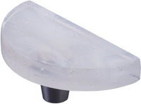 Fused Glass, Half Moon Knob 3'' Dia, Translucent White, Conical Stem