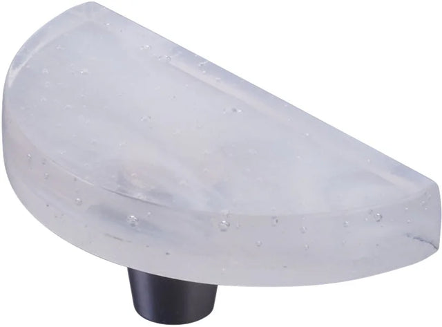 Fused Glass, Half Moon Knob 3'' Dia, Translucent White, Conical Stem