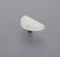 Fused Glass, Half Moon Knob 3'' Dia, Translucent White, Conical Stem, Brushed Stainless Steel 211068-TW-BSS