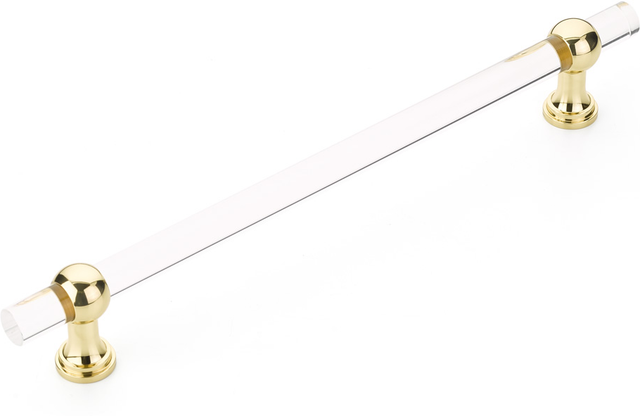 Lumiere Transitional Appliance Pull, NON-Adjustable Clear Acrylic, Polished Brass, 12'' cc 412-03