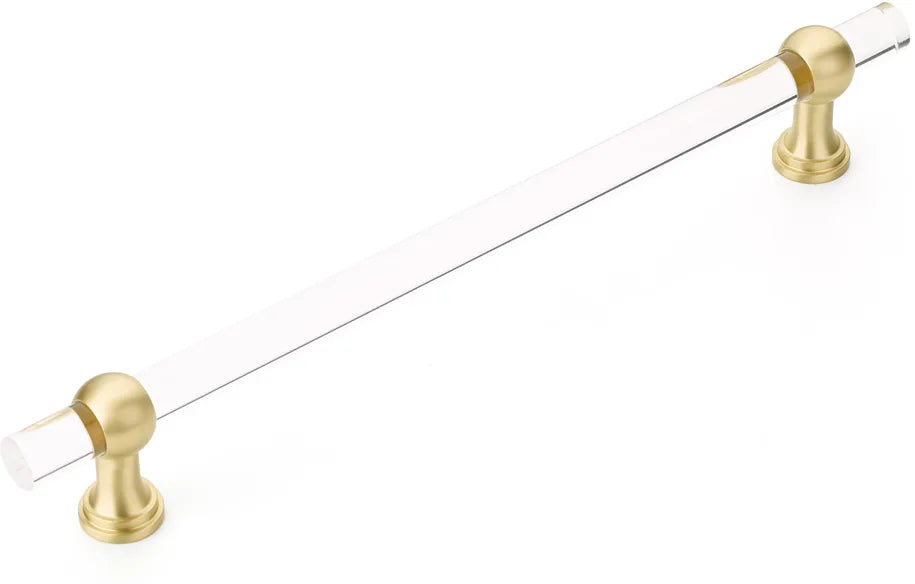 Lumiere Transitional Appliance Pull, NON-Adjustable Clear Acrylic, Satin Brass, 12'' cc 412-SB