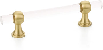 Lumiere Transitional Pull, Adjustable Clear Acrylic, Satin Brass, 4'' cc 414-SB