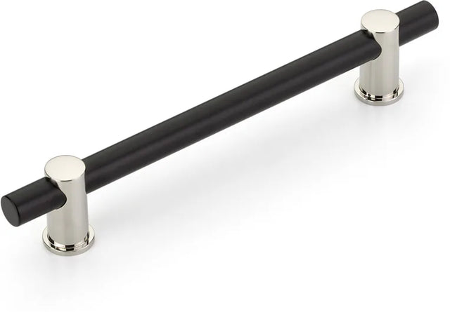 Foncé Bar Pull, NON-Adjustable, Matte Black Bar/Polished Nickel stems, 6'' cc  426-MB/PN