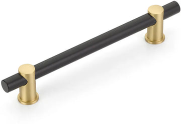 Foncé Bar Pull, NON-Adjustable, Matte Black Bar/Satin Brass stems, 6'' cc  426-MB/SB
