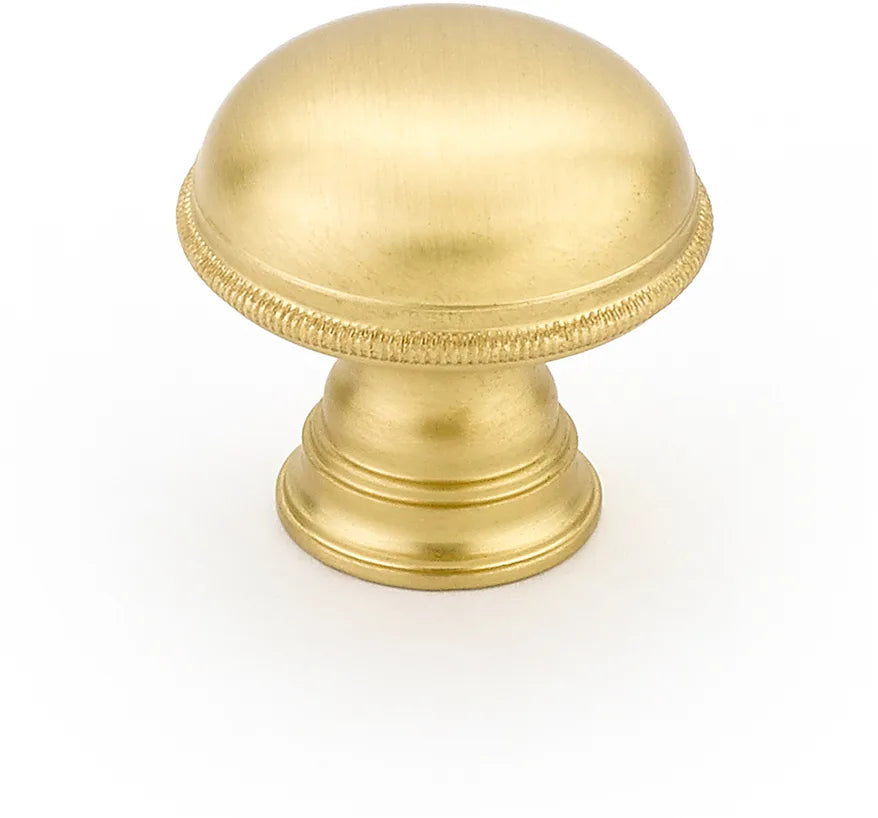 Atherton Plain Surface Knob, Knurled Edge, Satin Brass, 1-1/4'' dia 572-SB