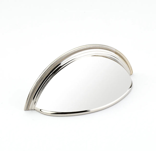 Atherton Cup Pull, Plain Surface, Knurled Edge, Polished Nickel, 3'' cc 575-PN