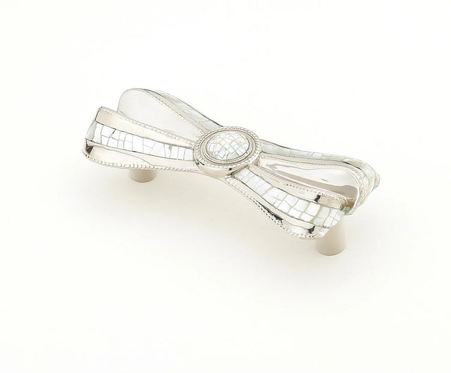 Avalon Bay Pull, Ribbon, White Mother of Pearl, Polished Nickel, 3'' cc 660-PN