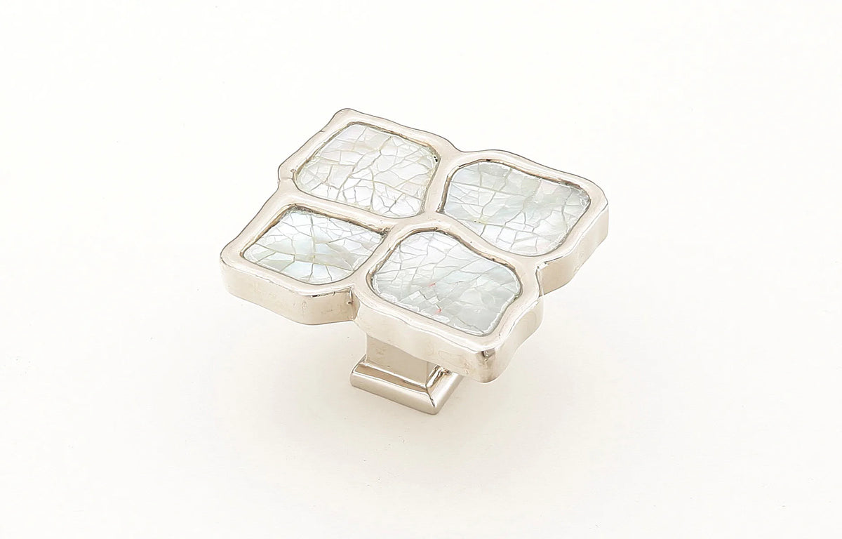 Mother of Pearl Knob, White, Polished Nickel, 1-1/2'' x 1-1/4'' 664-MOP/PN