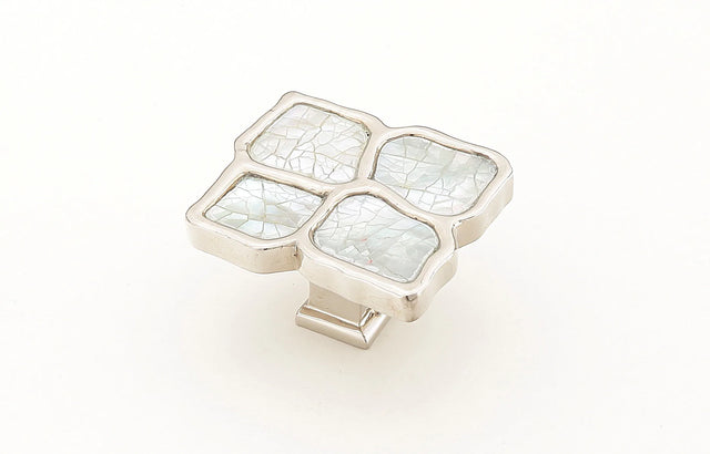 Mother of Pearl Knob, White, Polished Nickel, 1-1/2'' x 1-1/4'' 664-MOP/PN