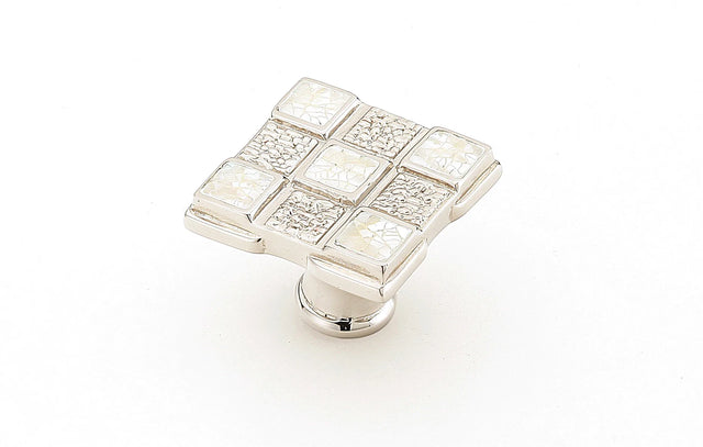 Avalon Bay Square Knob, White Mother of Pearl, Polished Nickel, 1-1/4'' 671-W/PN