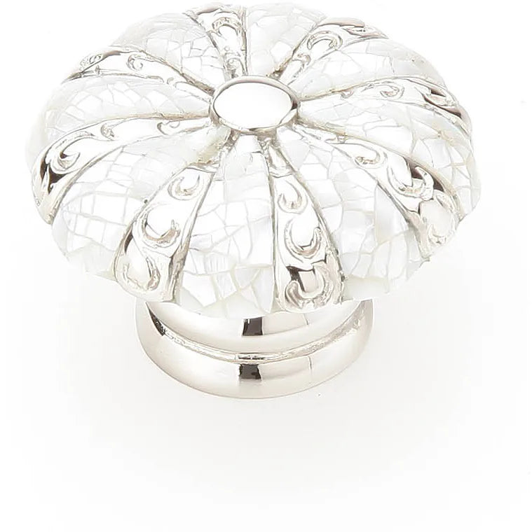 Mother of Pearl Knob, Round, Polished Nickel, 1-3/8'' dia 853-MOP/PN