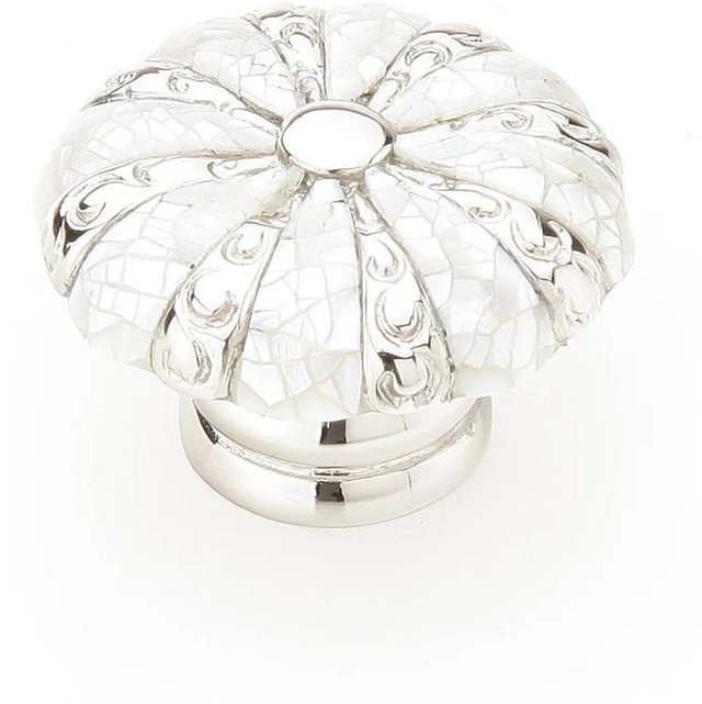 Mother of Pearl Knob, Round, Polished Nickel, 1-3/8'' dia 853-MOP/PN