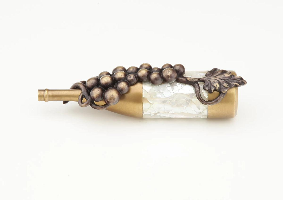 Wine Themes Pull, Wine Bottle with Grapes, Antique Brass/Dark Bronze Hi-lited, 1-1/2'' cc 944-AB/DBH