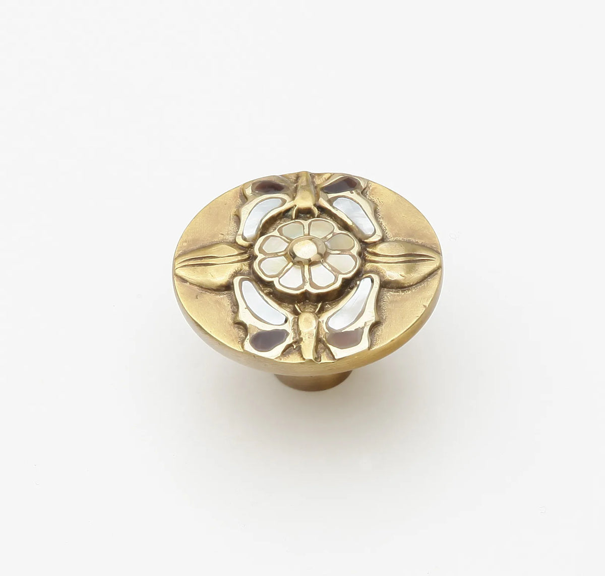 Heirloom Treasures Knob, Round, Penshell/Mother of Pearl, Antique Brass, 1-1/2'' dia 954K-AB
