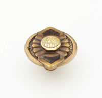 Heirloom Treasures Knob, Round, Mother of Pearl/Violet Oyster, Antique Brass, 1-11/16'' dia 958K-AB