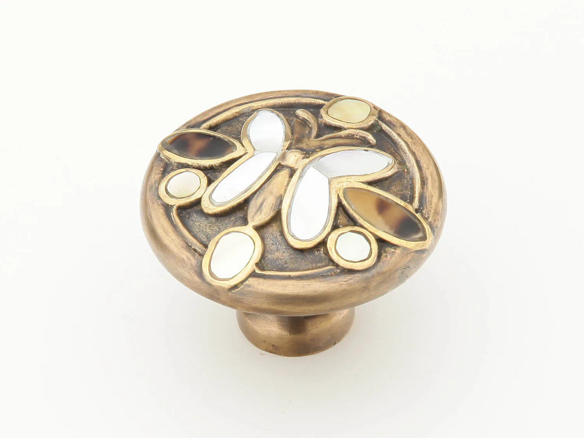 Heirloom Treasures Knob, Round, Penshell/Mother of Pearl, Polished Brass/Antique Brass, 1-1/2'' dia 960K-PB/AB