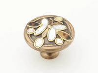 Heirloom Treasures Knob, Round, Penshell/Mother of Pearl, Polished Brass/Antique Brass, 1-1/2'' dia 960K-PB/AB