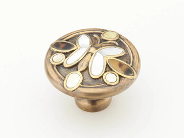 Heirloom Treasures Knob, Round, Penshell/Mother of Pearl, Polished Brass/Antique Brass, 1-1/2'' dia 960K-PB/AB