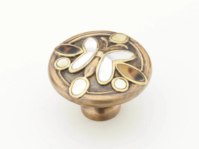 Heirloom Treasures Knob, Round, Penshell/Mother of Pearl, Polished Brass/Antique Brass, 1-1/2'' dia 960K-PB/AB