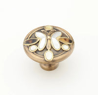 Heirloom Treasures Knob, Round, Penshell/Mother of Pearl, Polished Brass/Antique Brass, 1-1/2'' dia 960K-PB/AB