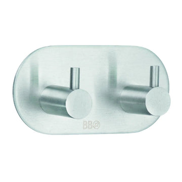 BESLAGSBODEN Design Double Towel Hook in Brushed Stainless Steel Self-adhesive B1102