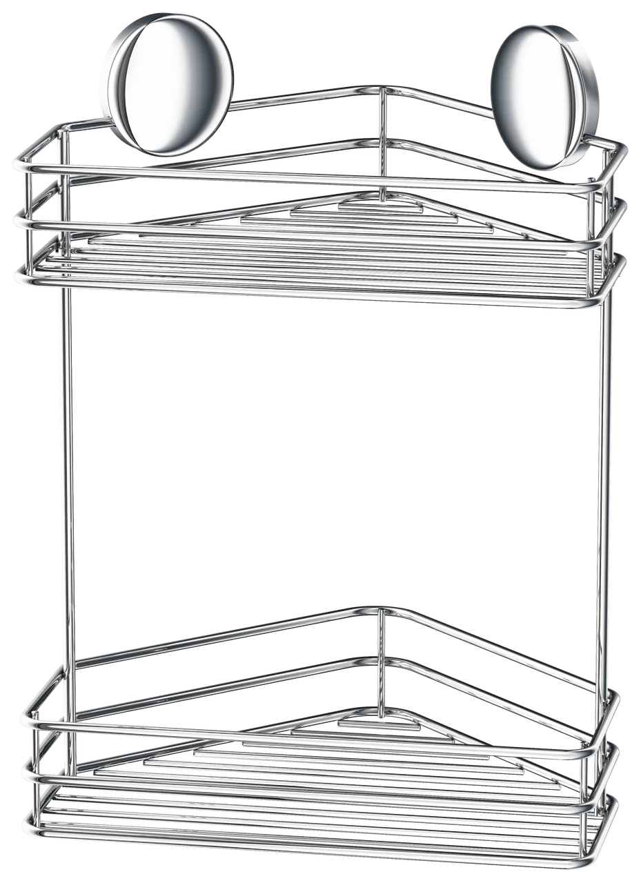 Self Adhesive Double Corner Shower Basket In Polished Chrome B1203