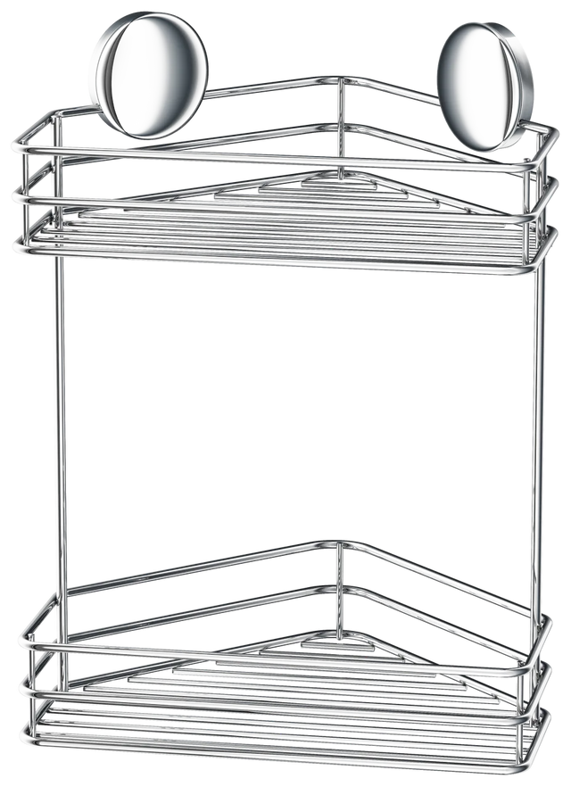 Self Adhesive Double Corner Shower Basket In Polished Chrome B1203