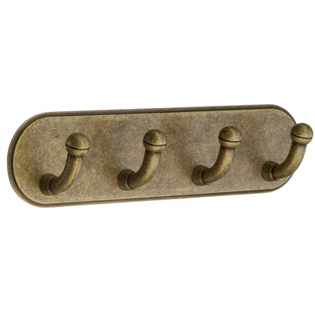 BESLAGSBODEN Design Quadruple Hook in Antique Brass Finish Self-adhesive BA1124