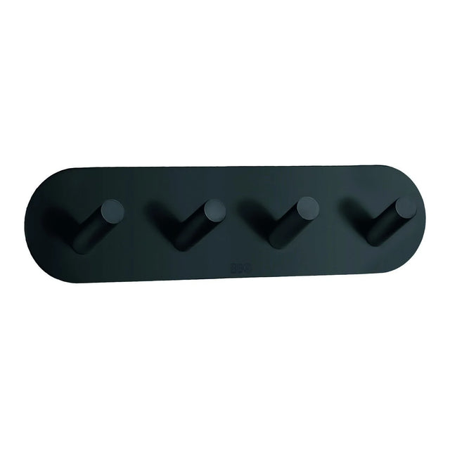 BESLAGSBODEN Design Quadruple Hook in Matt Black Stainless Steel Self-adhesive BB1094