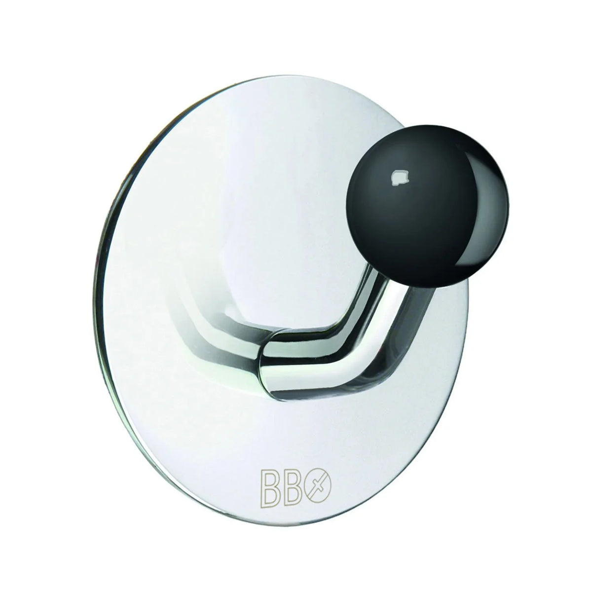 BESLAGSBODEN Design Single Hook in Polished Stainless Steel/Black Knob Self-adhesive BK1084