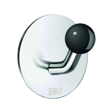 BESLAGSBODEN Design Single Hook in Polished Stainless Steel/Black Knob Self-adhesive BK1084