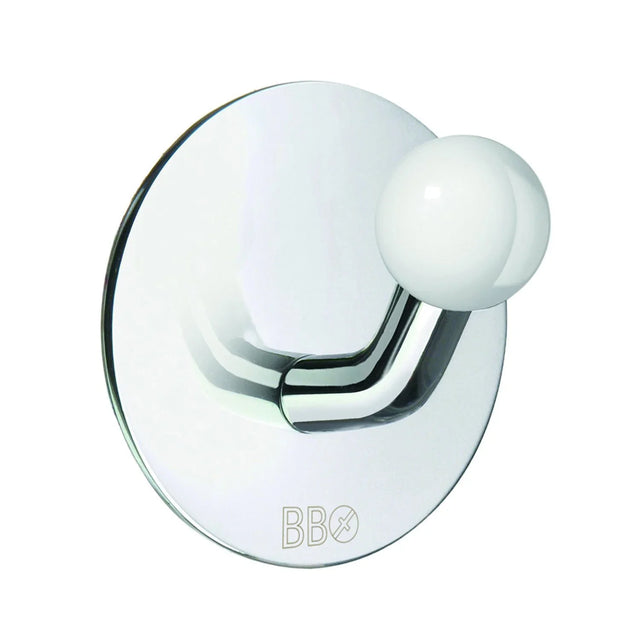 BESLAGSBODEN Design Single Hook in Polished Stainless Steel/White Knob Self-adhesive BK1085