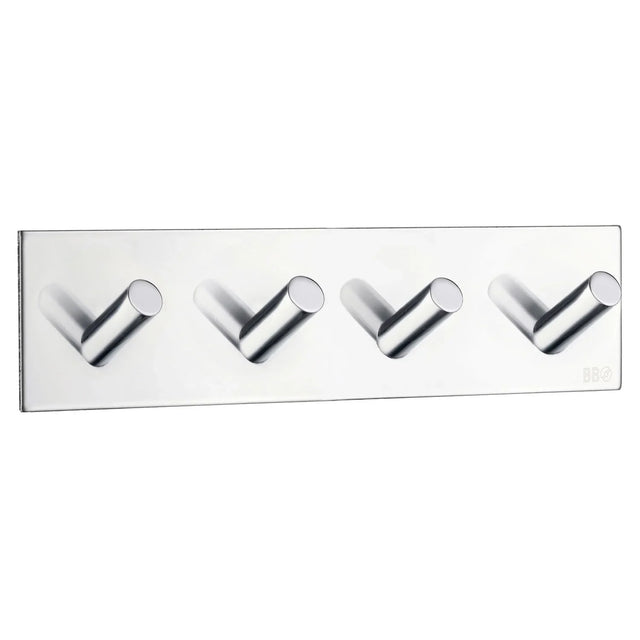BESLAGSBODEN Design Quadruple Hook in Polished Stainless Steel Self-adhesive BK1096