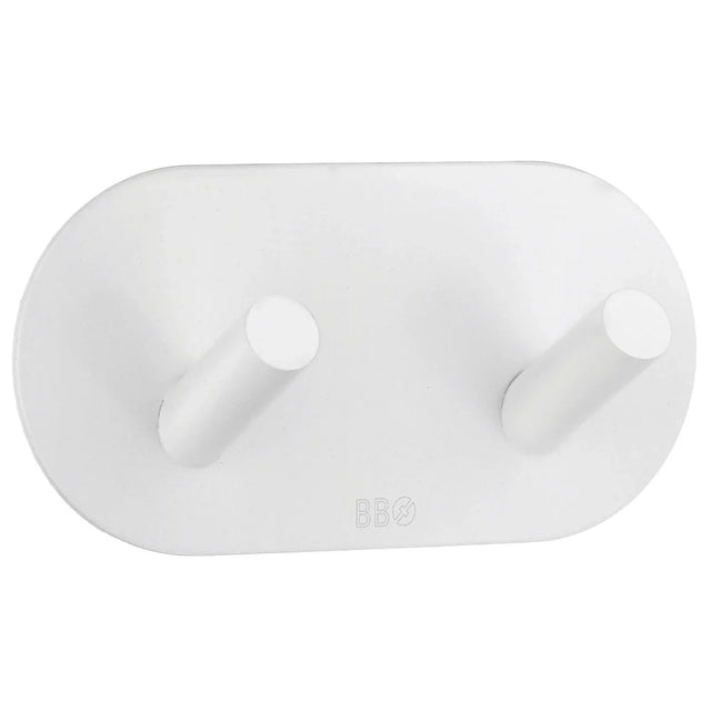 BESLAGSBODEN Design Double Hook in Matt White Stainless Steel Self-adhesive BX1091