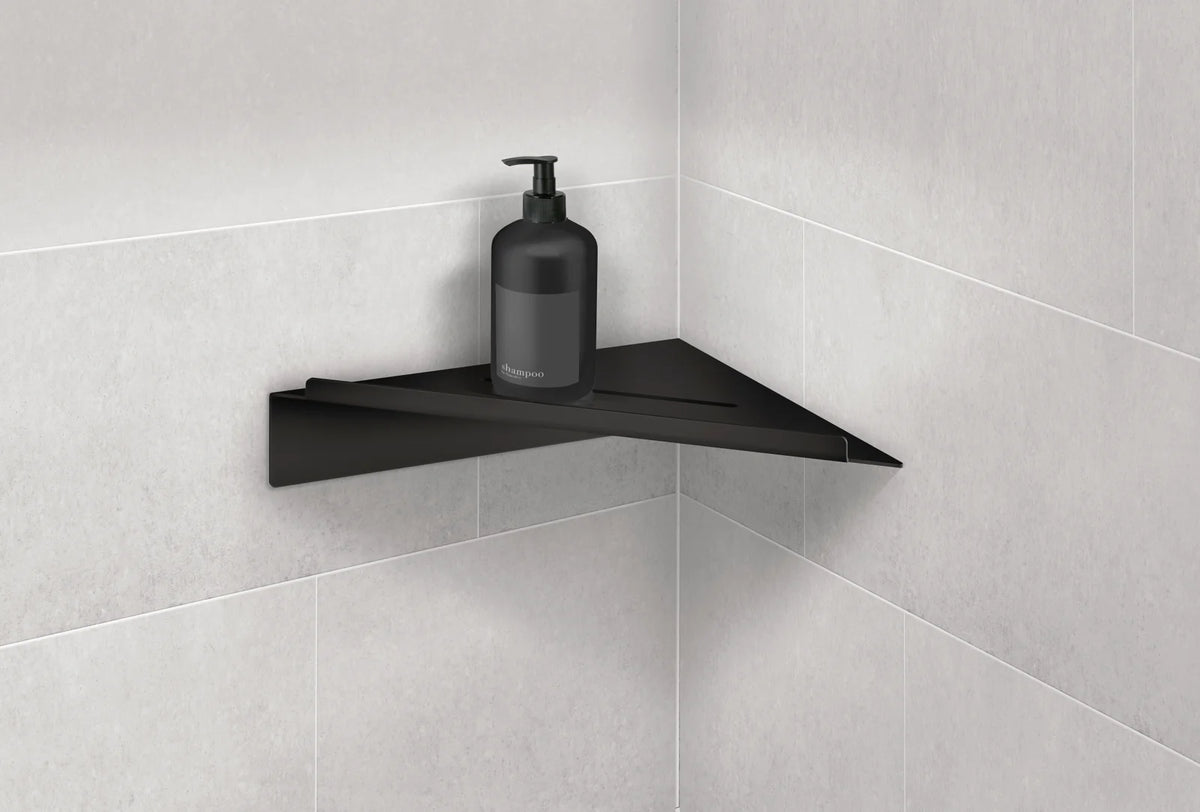 SIDELINE Corner Shower Shelf. Self-adhesive. Black. 210 x 210 mm. DB4111