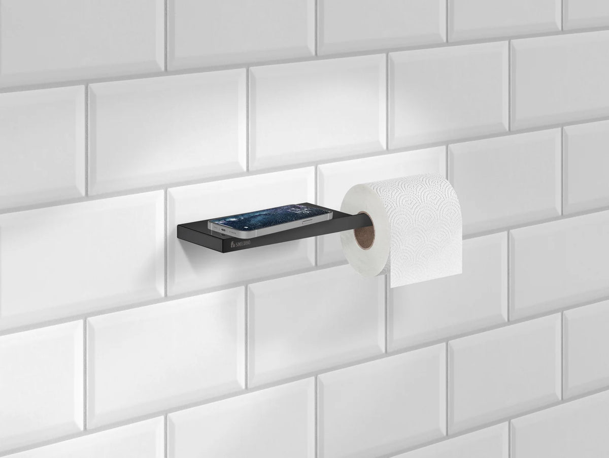Toilet roll holder with Shelf. Black. 94 x 303 mm. FB3411