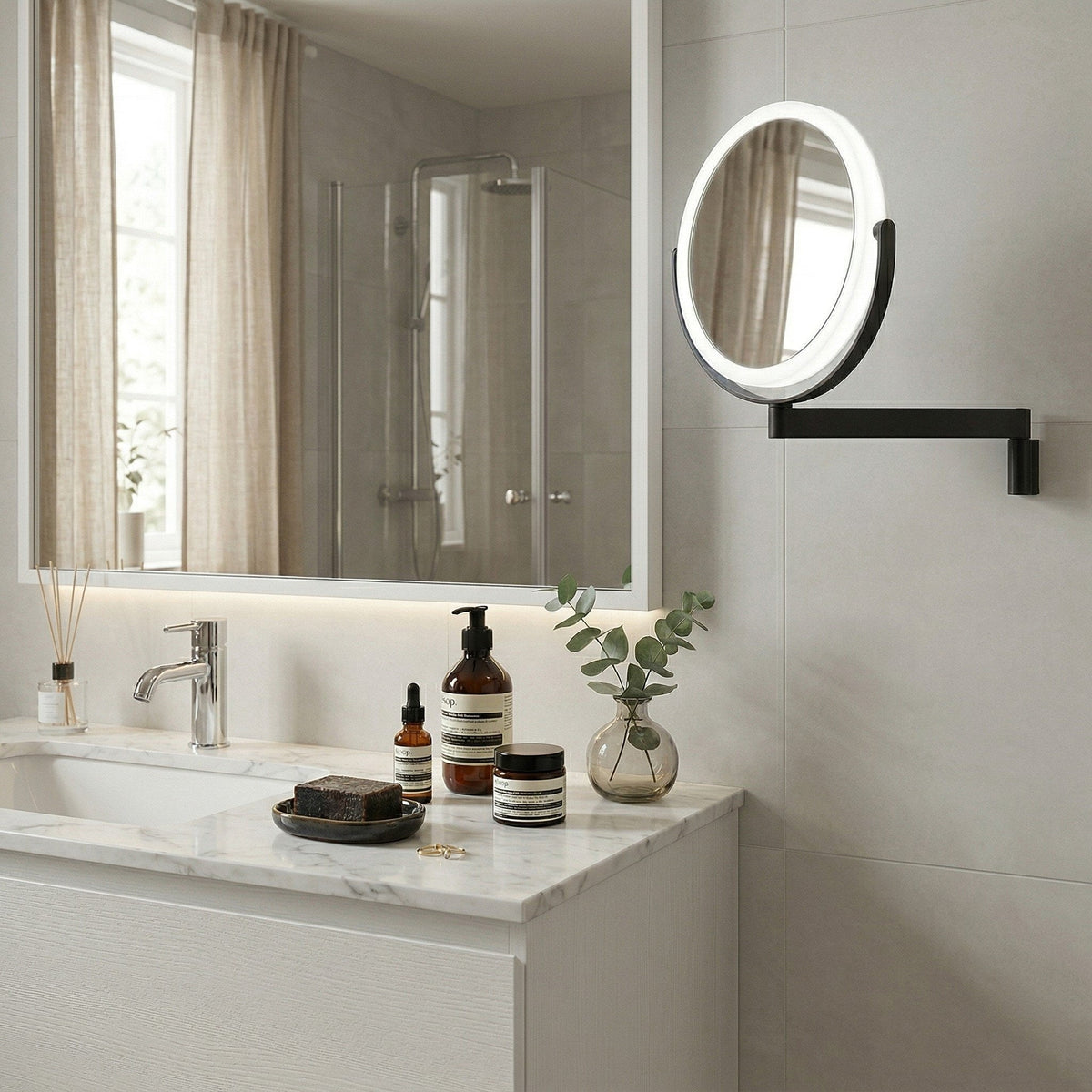 BB Bath Wall-mounted LED Rechargeable 2-sided Shaving/make-up mirror - Matte Black FB446
