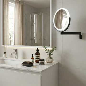 BB Bath Wall-mounted LED Rechargeable 2-sided Shaving/make-up mirror - Matte Black FB446