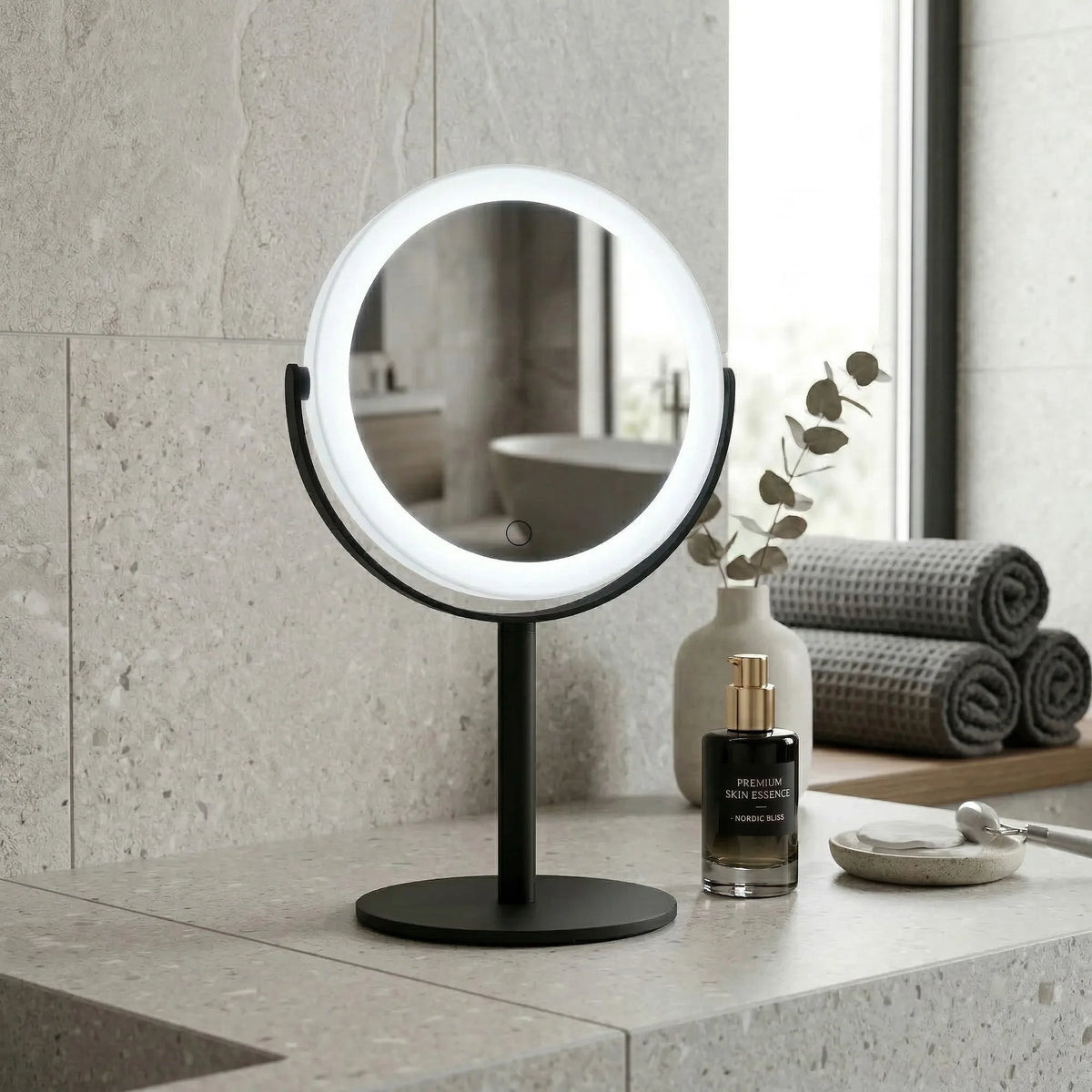 Freestanding 2 sided lighted recharcheable make-up/shaving mirror- 7x's magnification & normal FB447
