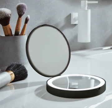 OUTLINE Travel Mirror, LED. x1/x7 magnification, Black, Diam 120 mm FB627