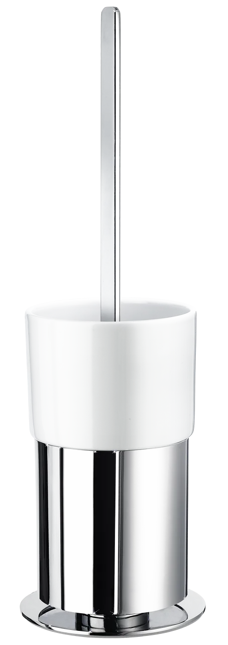 Outline Toilet Brush with Porcelain Glass Container In Polished Chrome / White Porcelain FK311P