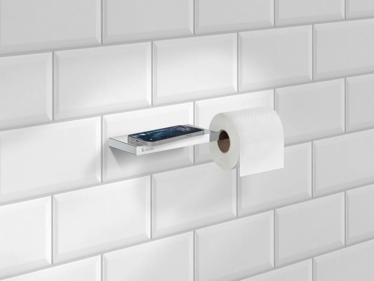 Toilet roll holder with Shelf. Polished Chrome. Length 303 mm. FK3411