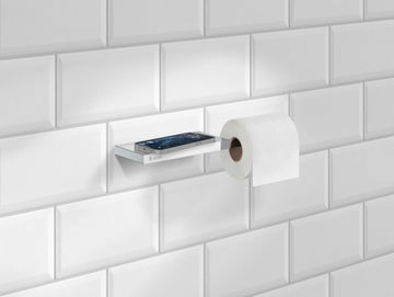 Toilet roll holder with Shelf. Polished Chrome. Length 303 mm. FK3411