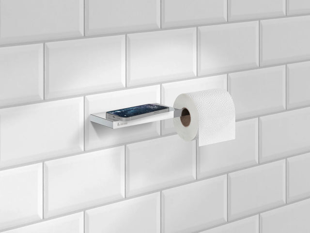 Toilet roll holder with Shelf. Polished Chrome. Length 303 mm. FK3411
