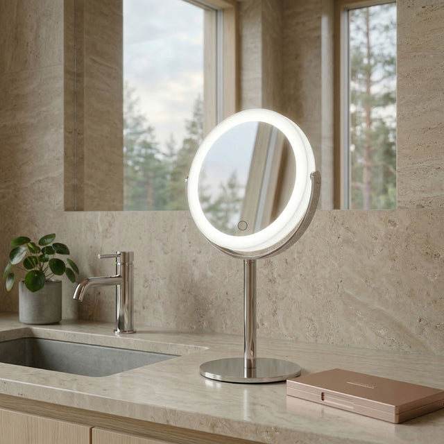 Freestanding 2 sided lighted recharcheable make-up/shaving mirror- 7x's magnification & normal FK447