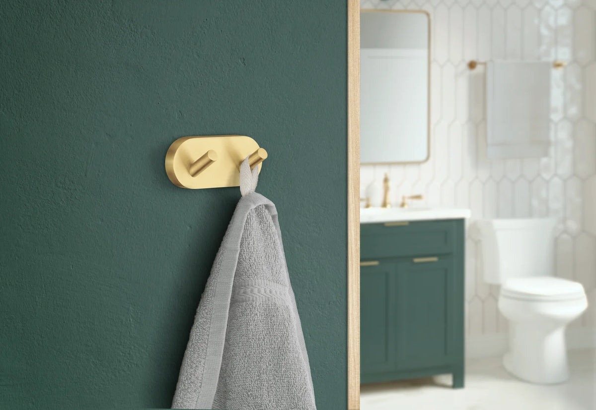 Home Double Towel Hook Brushed Brass HV356