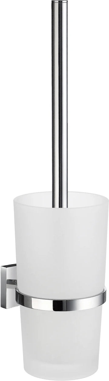 HOUSE Toilet Brush in Polished Chrome incl Container in Frosted Glass wall mounted RK333