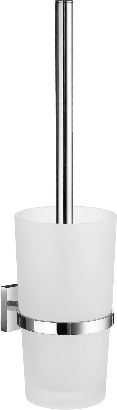 HOUSE Toilet Brush in Polished Chrome incl Container in Frosted Glass wall mounted RK333